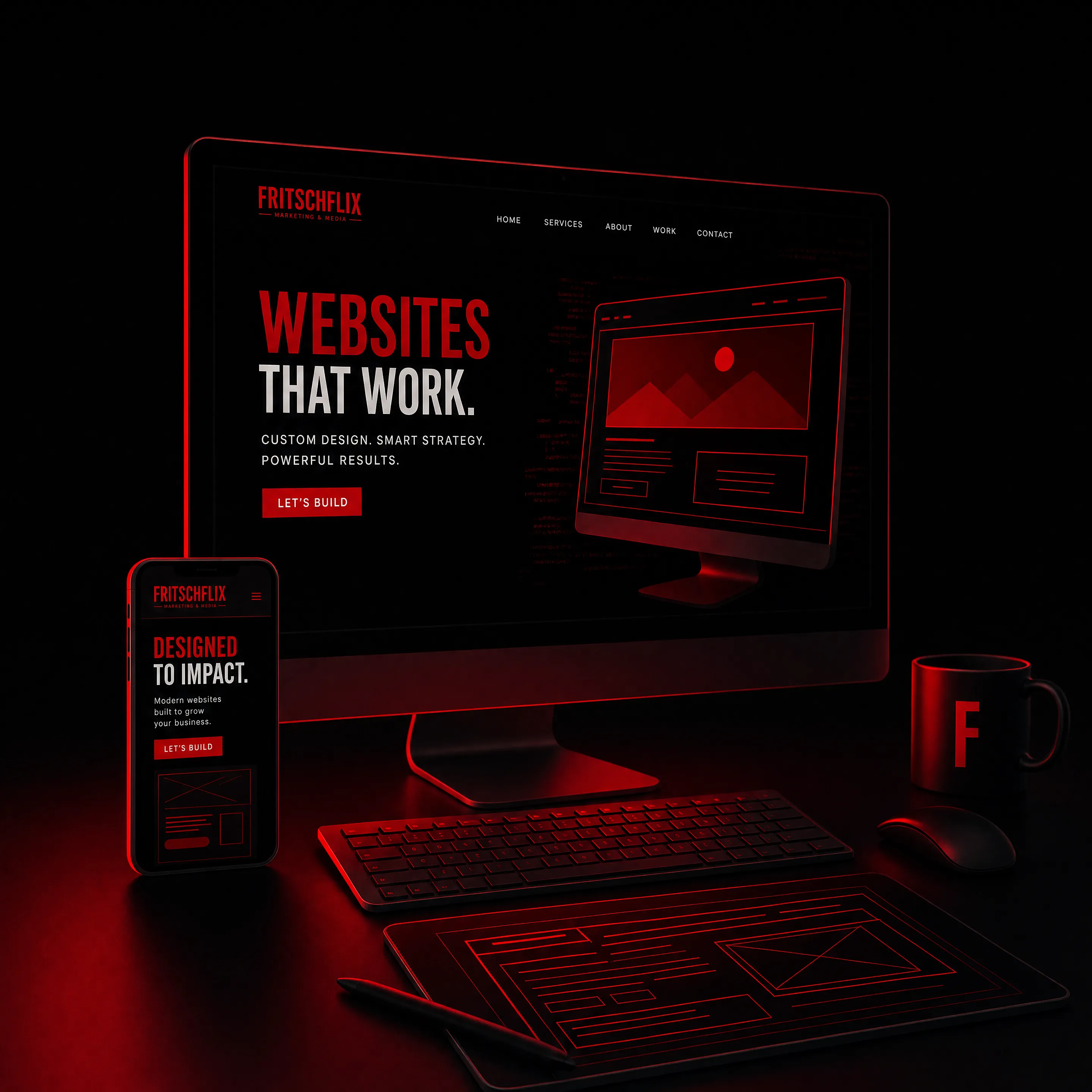 Modern website design displayed on a laptop in a bright workspace